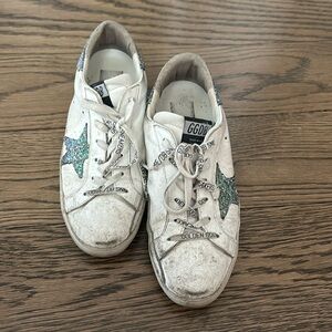 Golden Goose Superstar glittered distressed leather sneakers